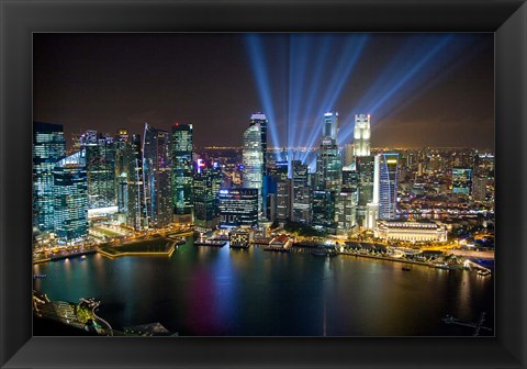 Framed Singapore Downtown Overview At Night Print