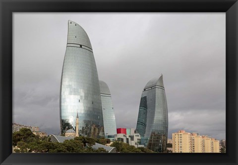 Framed Azerbaijan, Baku The Flame Towers Of Baku Print