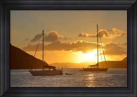 Framed British Virgin Islands, Tortola Caribbean Sunset With Sailboats Print