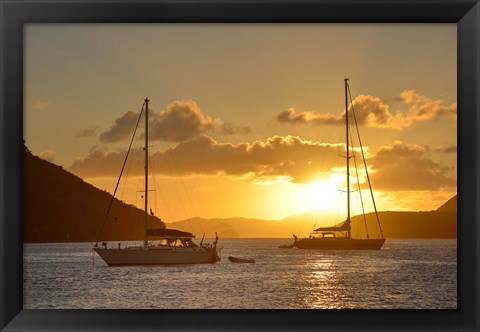 Framed British Virgin Islands, Tortola Caribbean Sunset With Sailboats Print