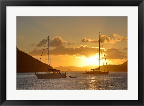 Framed British Virgin Islands, Tortola Caribbean Sunset With Sailboats Print