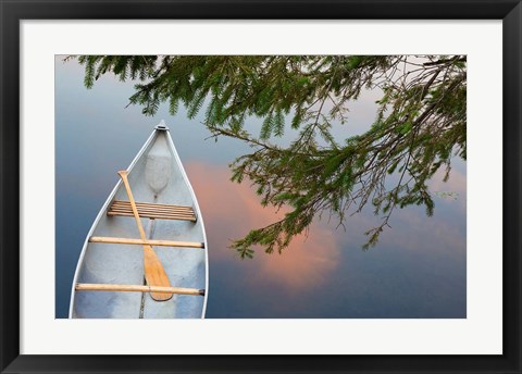 Framed Canada, Quebec, Eastman Canoe On Lake At Sunset Print