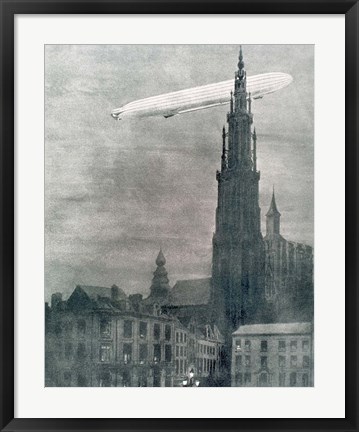 Framed WORLD WAR I (1914-1918) First German Zeppelin Over Antwerp Print