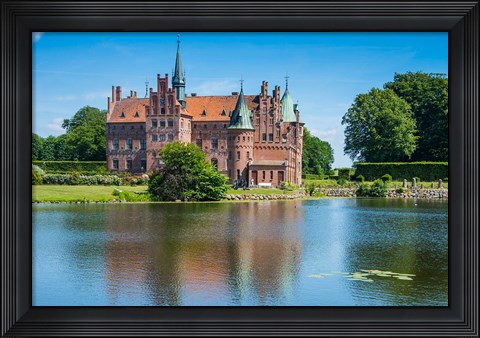 Framed Pond Before The Castle Egeskov, Denmark Print