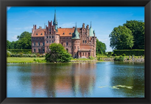 Framed Pond Before The Castle Egeskov, Denmark Print