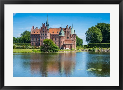 Framed Pond Before The Castle Egeskov, Denmark Print