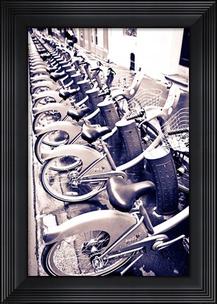 Framed Velib Bicycles For Rent, Paris, France Print