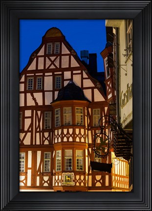Framed Germany, Hesse, Limburg An Der Lahn, Half-Timbered Building, Dawn Print
