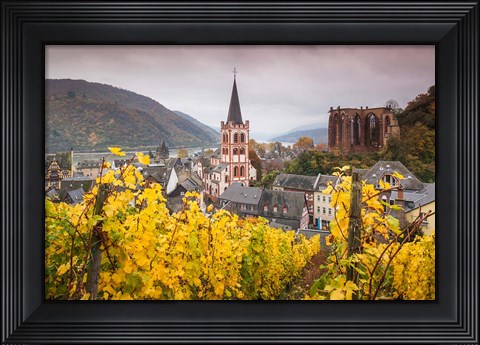 Framed Germany, Rhineland-Pfalz, Bacharach, Elevated Town View In Autumn Print
