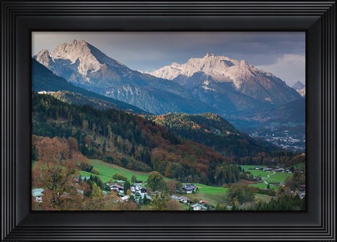 Framed Germany, Bavaria, Elevated Town View From The Rossfeld Panoramic Ring Road In Fall Print