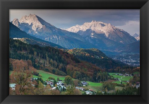 Framed Germany, Bavaria, Elevated Town View From The Rossfeld Panoramic Ring Road In Fall Print