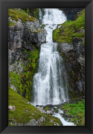 Framed Iceland, Westfjords, Jokulflrdir, Lonagfjordur Nature Reserve Remote Fjord Waterfall Print