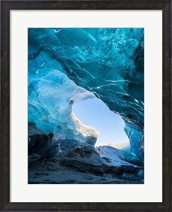 Framed Ice Cave In The Glacier Breidamerkurjokull Print