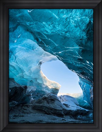 Framed Ice Cave In The Glacier Breidamerkurjokull Print