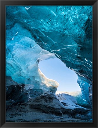 Framed Ice Cave In The Glacier Breidamerkurjokull Print