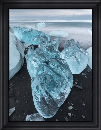 Framed Icebergs On Black Volcanic Beach Vatnajokull, Iceland Print