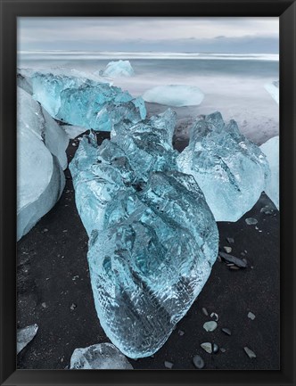 Framed Icebergs On Black Volcanic Beach Vatnajokull, Iceland Print