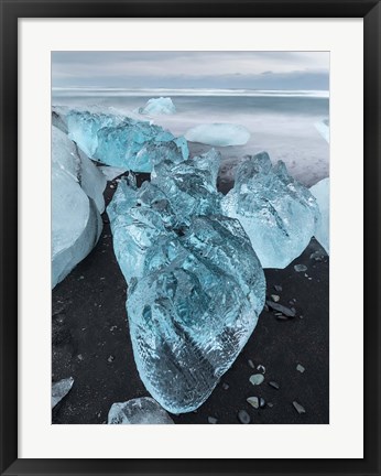 Framed Icebergs On Black Volcanic Beach Vatnajokull, Iceland Print