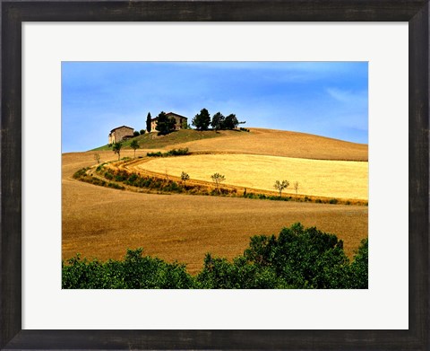 Framed Italy, Tuscany, Farmhouse And Fields Print