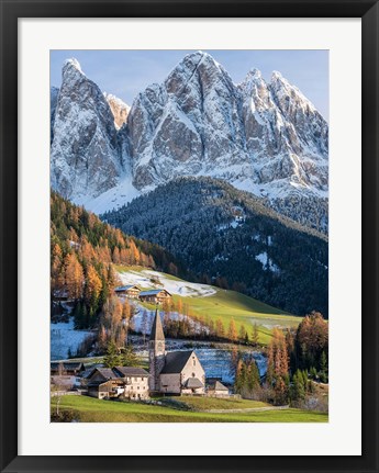 Framed Church Sankt Magdalena In Villnoess Valley In Autumn, Geisler Mountains Italy Print