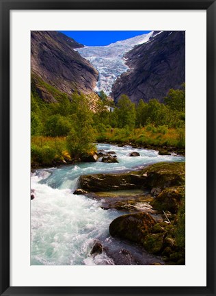 Framed Norway Briksdal Glacier And River Print
