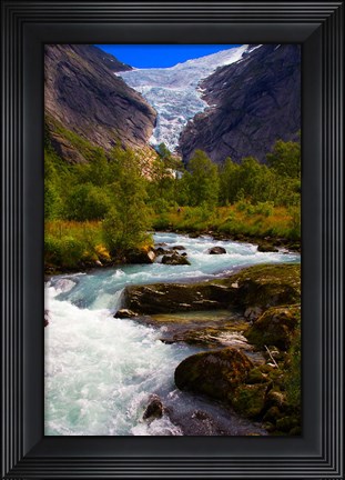 Framed Norway Briksdal Glacier And River Print