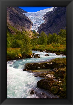 Framed Norway Briksdal Glacier And River Print