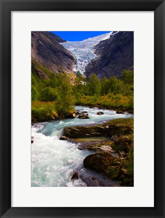 Framed Norway Briksdal Glacier And River Print