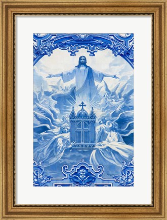 Framed Portugal, Porto Mosaic On Santo Ildefonso Church, Lines Removed Print