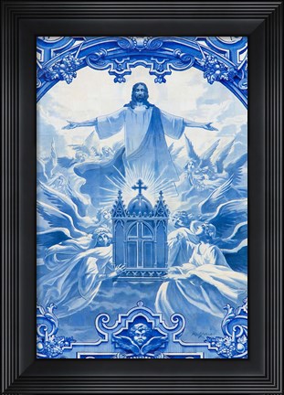 Framed Portugal, Porto Mosaic On Santo Ildefonso Church, Lines Removed Print