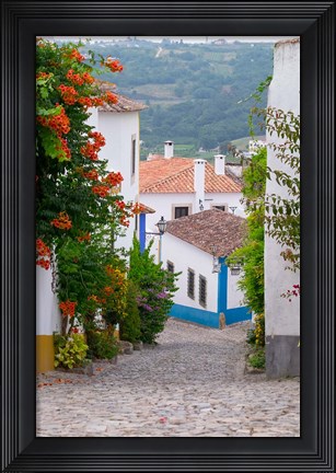 Framed Portugal, Obidos Leira District Cobblestone Walkway Print