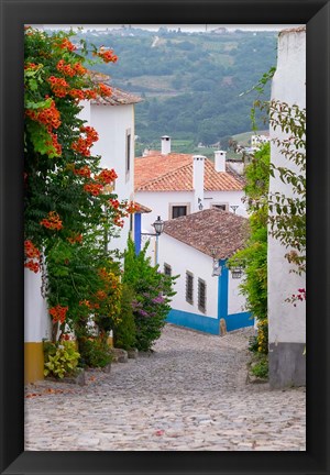 Framed Portugal, Obidos Leira District Cobblestone Walkway Print