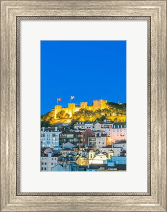 Framed Portugal, Lisbon, Sao Jorge Castle At Dusk Print