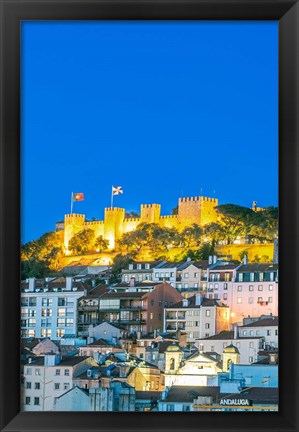 Framed Portugal, Lisbon, Sao Jorge Castle At Dusk Print