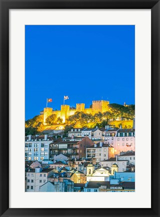 Framed Portugal, Lisbon, Sao Jorge Castle At Dusk Print