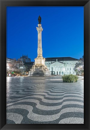 Framed Portugal, Lisbon, Rossio Square At Dawn Print