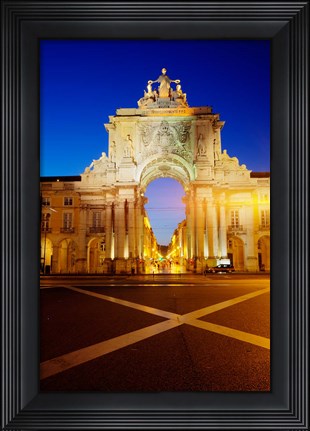 Framed Portugal, Lisbon, Rua Augusta, Commerce Square With The Night Lights Of The City Print