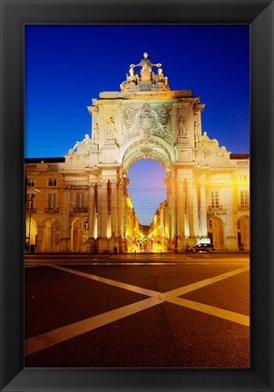 Framed Portugal, Lisbon, Rua Augusta, Commerce Square With The Night Lights Of The City Print