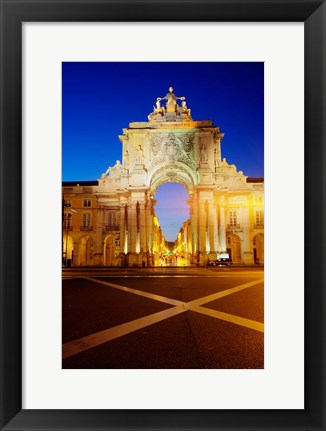 Framed Portugal, Lisbon, Rua Augusta, Commerce Square With The Night Lights Of The City Print