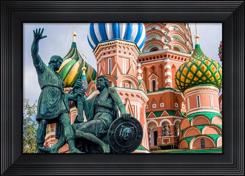 Framed Monument To Minin And Pozharsky St Basil&#39;s Basilica Red Square Moscow, Russia Print