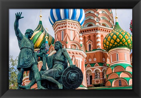 Framed Monument To Minin And Pozharsky St Basil&#39;s Basilica Red Square Moscow, Russia Print