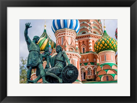 Framed Monument To Minin And Pozharsky St Basil&#39;s Basilica Red Square Moscow, Russia Print