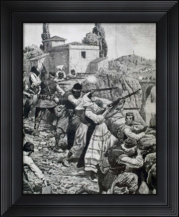 Framed First World War (1914-1918) Inhabitants Of Town Of Serbia Fight Against Austrian Troops Print
