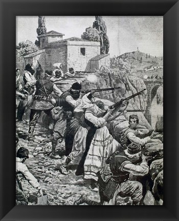 Framed First World War (1914-1918) Inhabitants Of Town Of Serbia Fight Against Austrian Troops Print