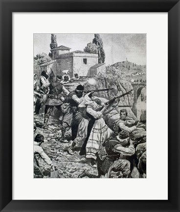 Framed First World War (1914-1918) Inhabitants Of Town Of Serbia Fight Against Austrian Troops Print