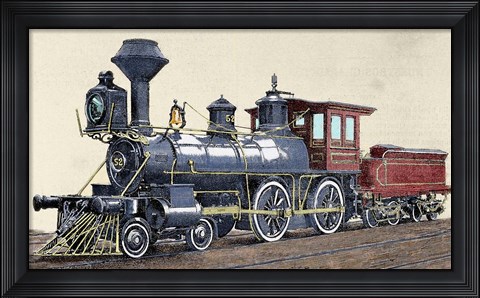 Framed Locomotive Drawing R Loewenstein &#39;La Ilustracion&#39; 1881 Print