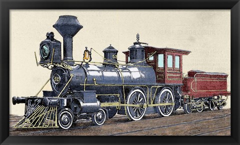 Framed Locomotive Drawing R Loewenstein &#39;La Ilustracion&#39; 1881 Print