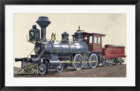 Framed Locomotive Drawing R Loewenstein &#39;La Ilustracion&#39; 1881 Print