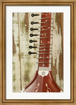 Framed Close-Up Of A Wood Indian Sitar Print