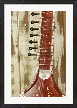 Framed Close-Up Of A Wood Indian Sitar Print